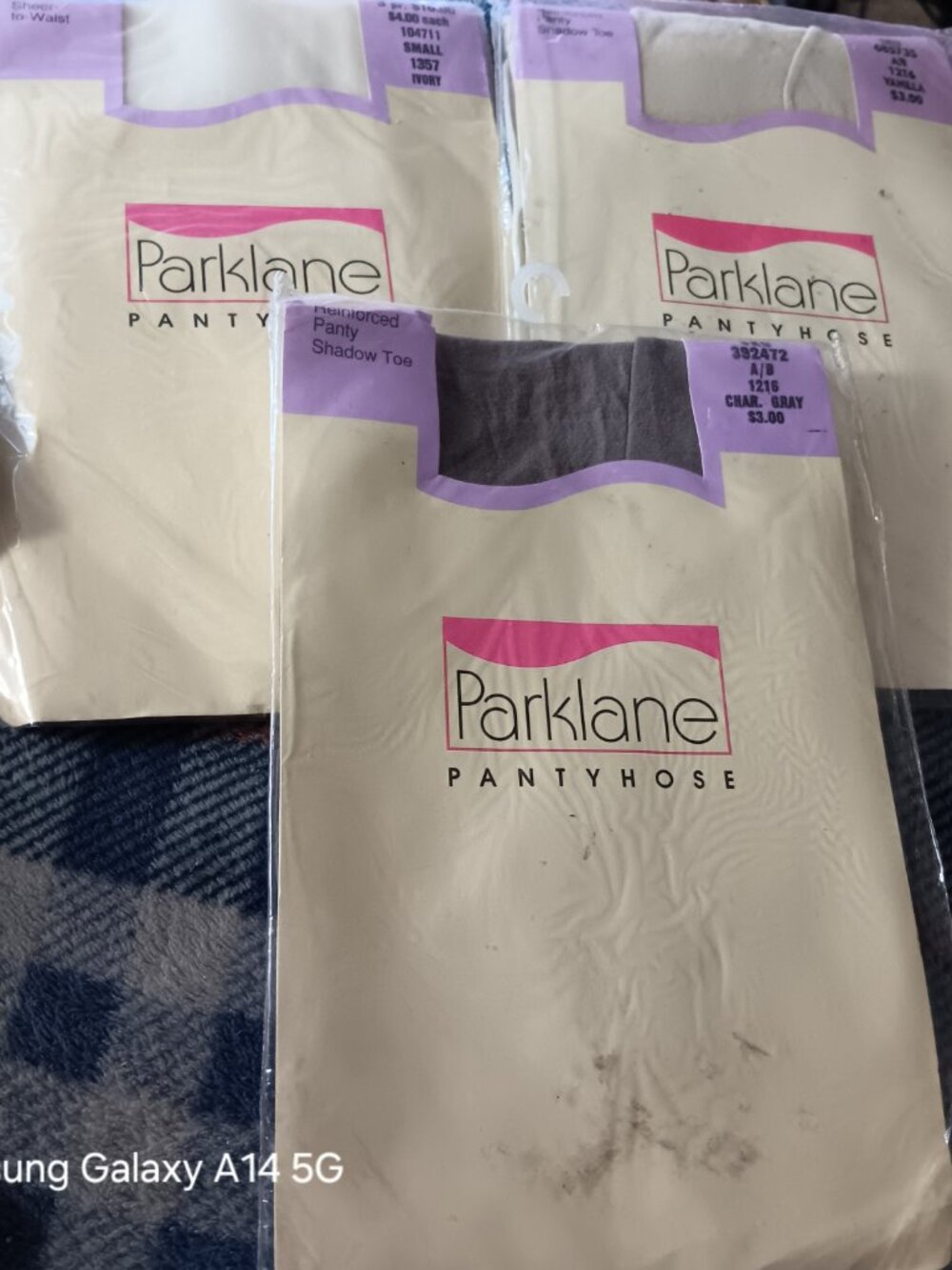 Vintage Parklane Pantyhose 3 Pair NOS USA Sheer Ivory Vanilla Charcoal 80s